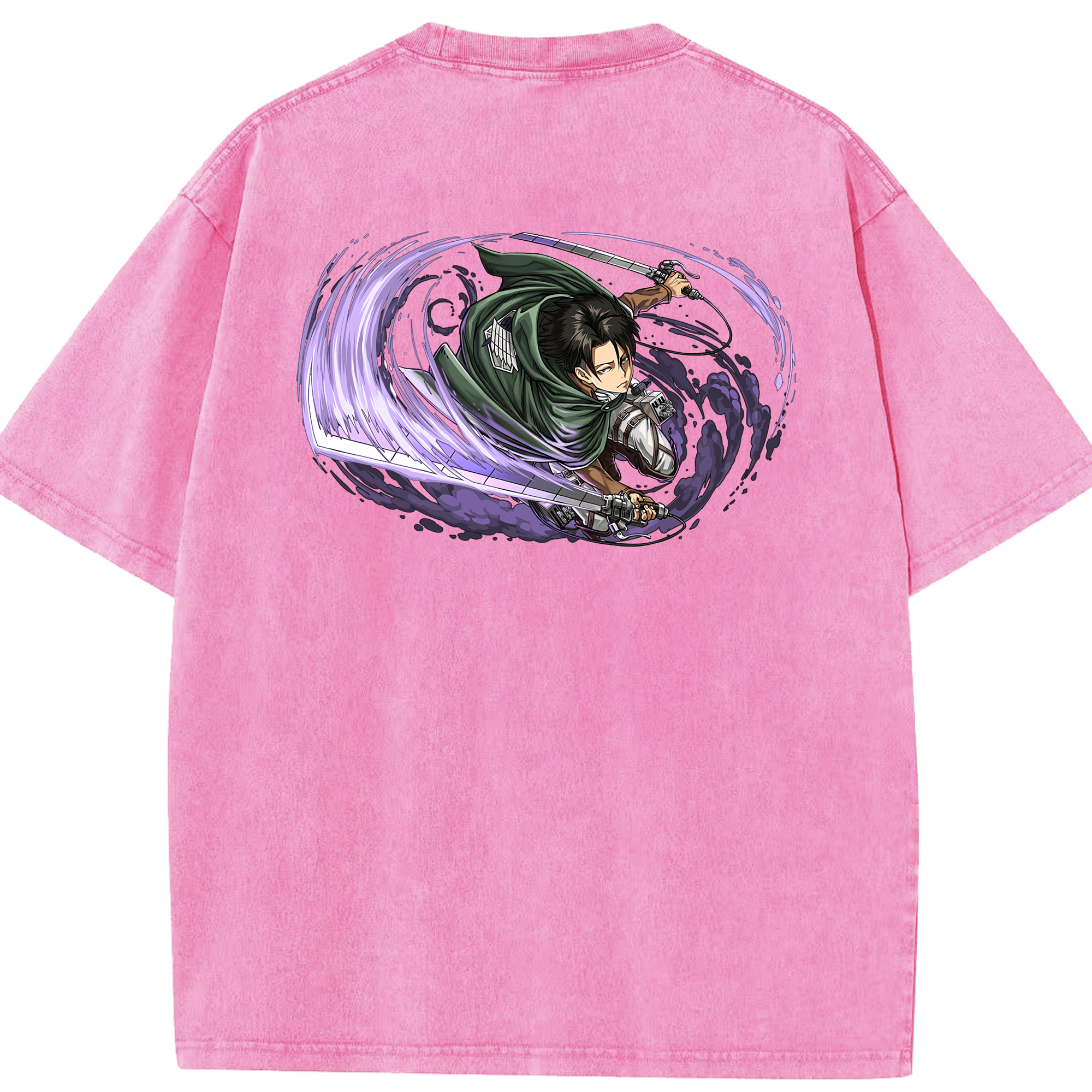 （画像用） 進撃の巨人 リヴァイ·アッカーマン Attack on Titan Levi Ackerman 綿100% ヴィンテージ風 半袖Tシャツ（背面プリント）